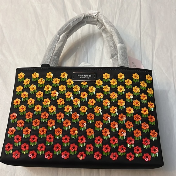 Kate Spade Sam Icon Floral Embellished Nylon Small Tote - Picture 11 of 17